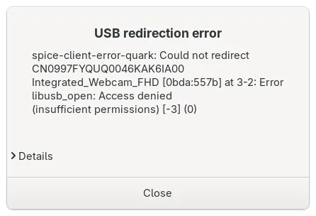 USB passthrough error